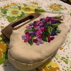 Hand embroidered floral clutch purse